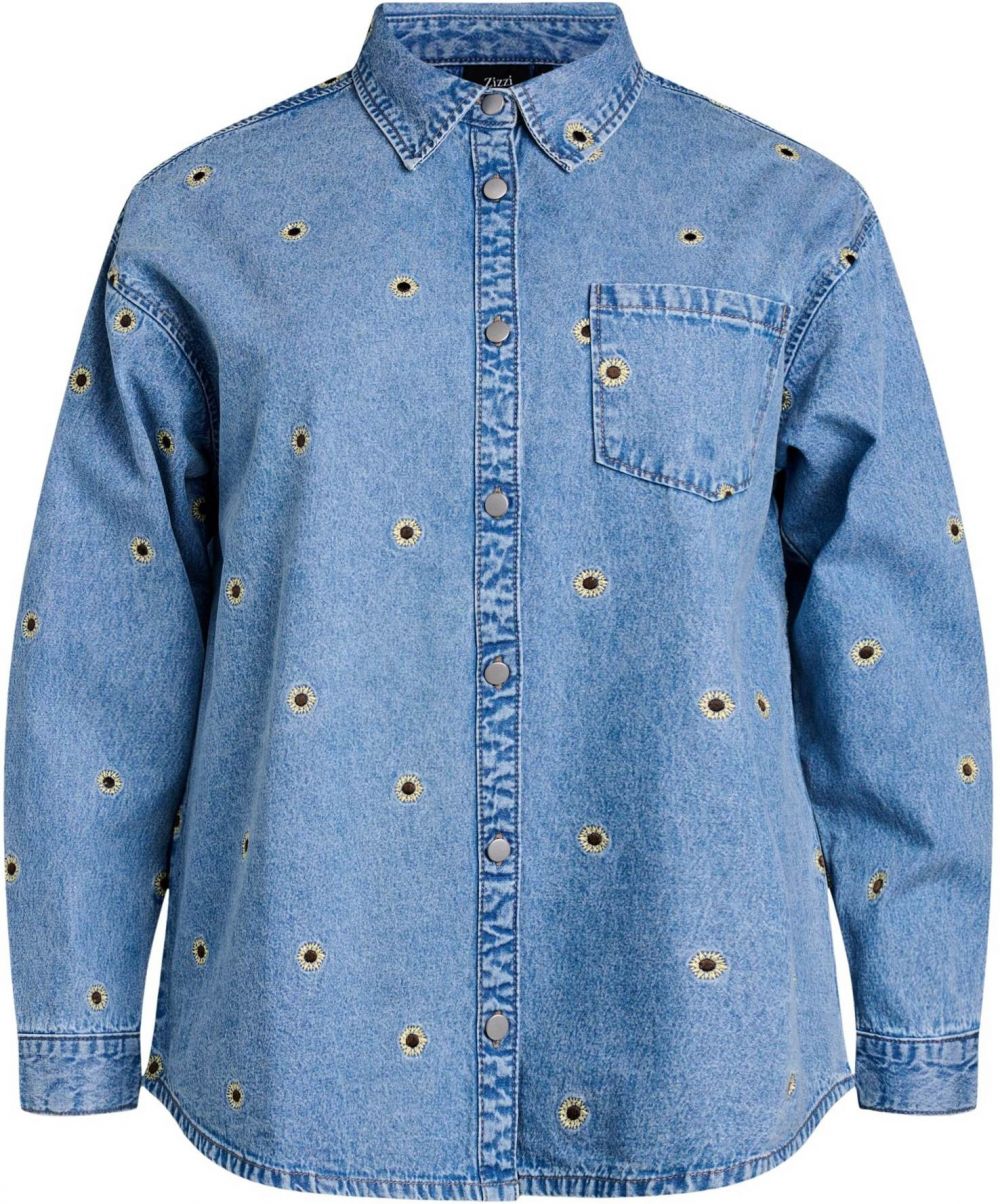 Zizzi Blúzka 'Jeva'  modrá denim / žltá / čierna