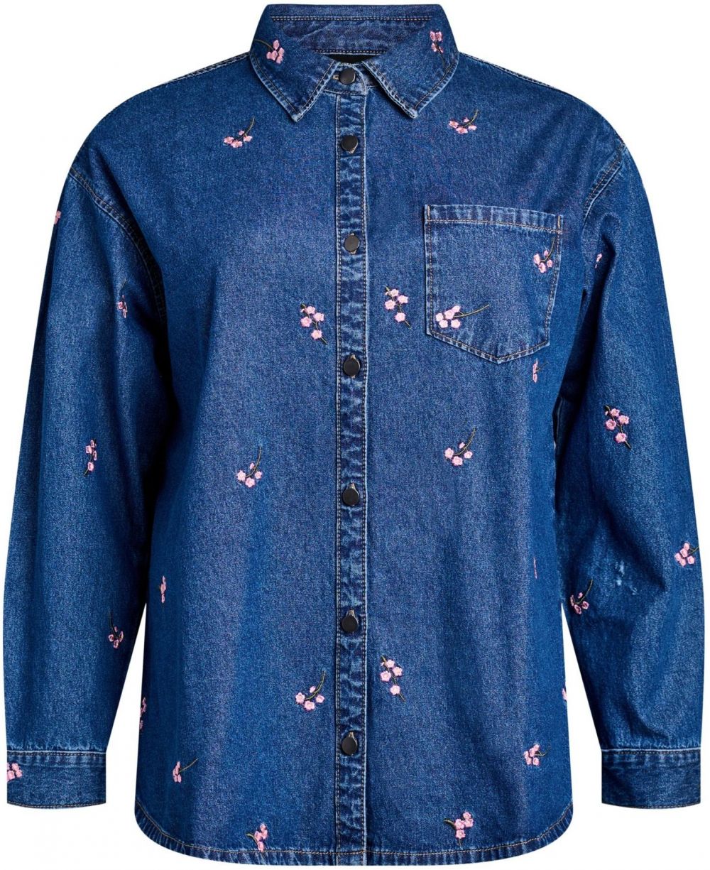 Zizzi Blúzka 'Jeva'  modrá denim / ružová