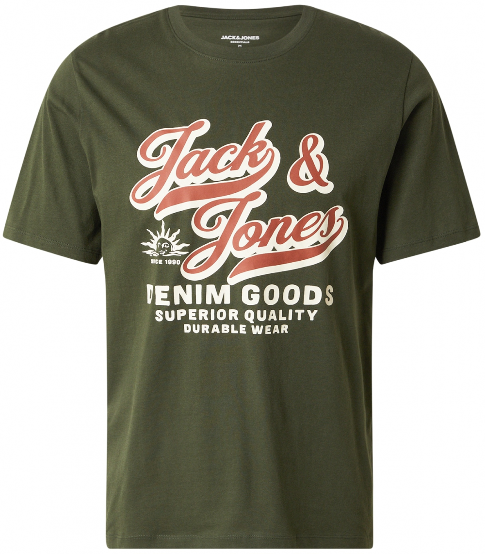 JACK & JONES Tričko  olivová / tmavooranžová / biela