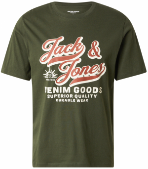JACK & JONES Tričko  olivová / tmavooranžová / biela