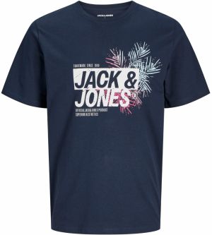 Jack & Jones Plus Tričko 'JJJaxon'  námornícka modrá / svetlomodrá / ružová / biela