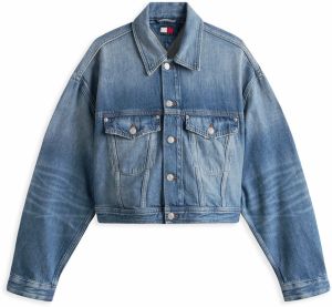 Tommy Jeans Prechodná bunda  modrá denim / červená / čierna