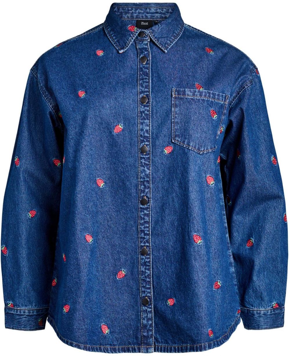 Zizzi Blúzka 'Jeva'  modrá denim / zelená / červená