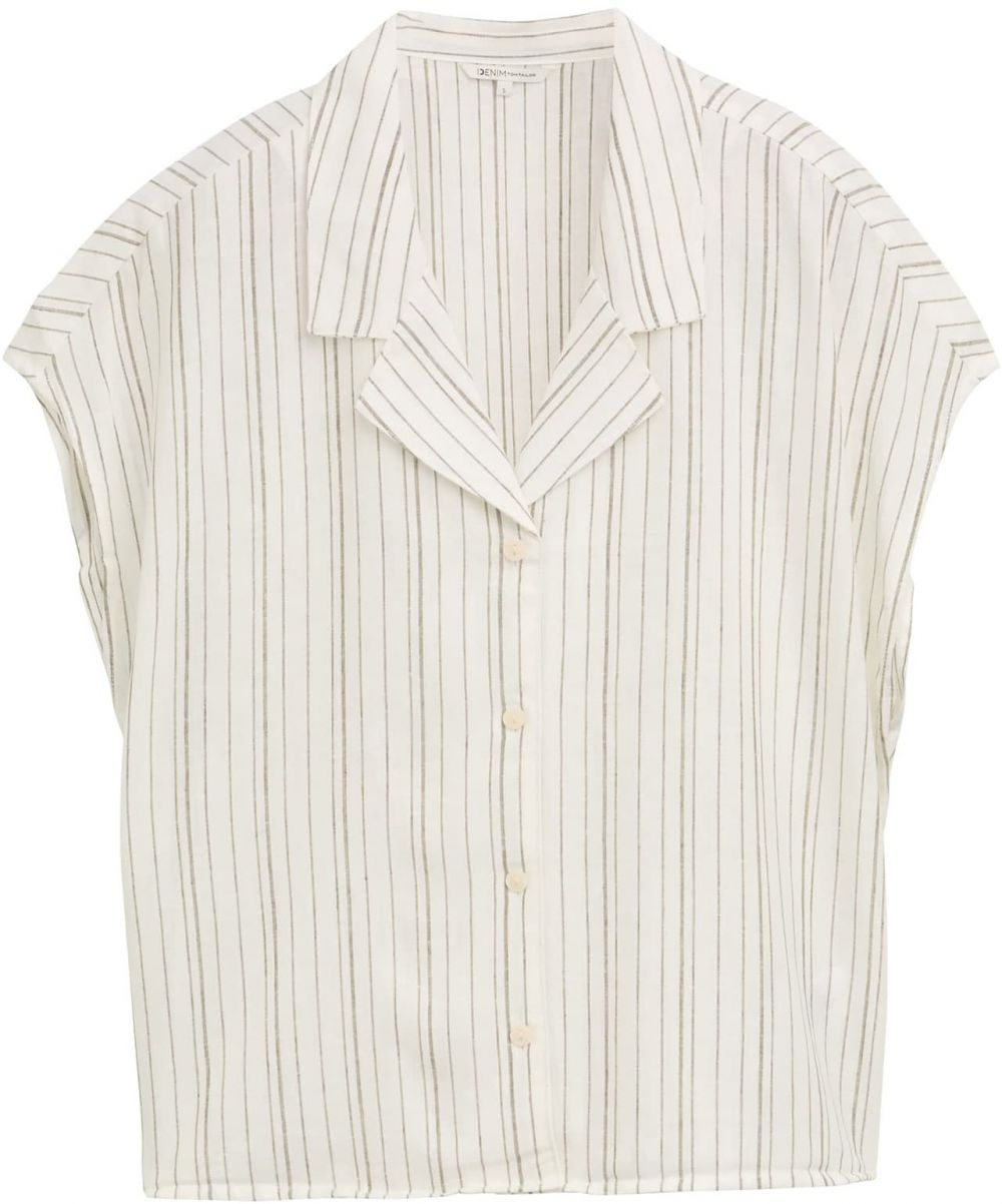 TOM TAILOR DENIM Blúzka  olivová / biela ako vlna