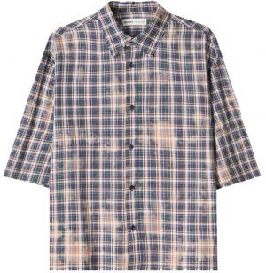 Bershka Košeľa  béžová / piesková / tmavomodrá / karmínovo červená