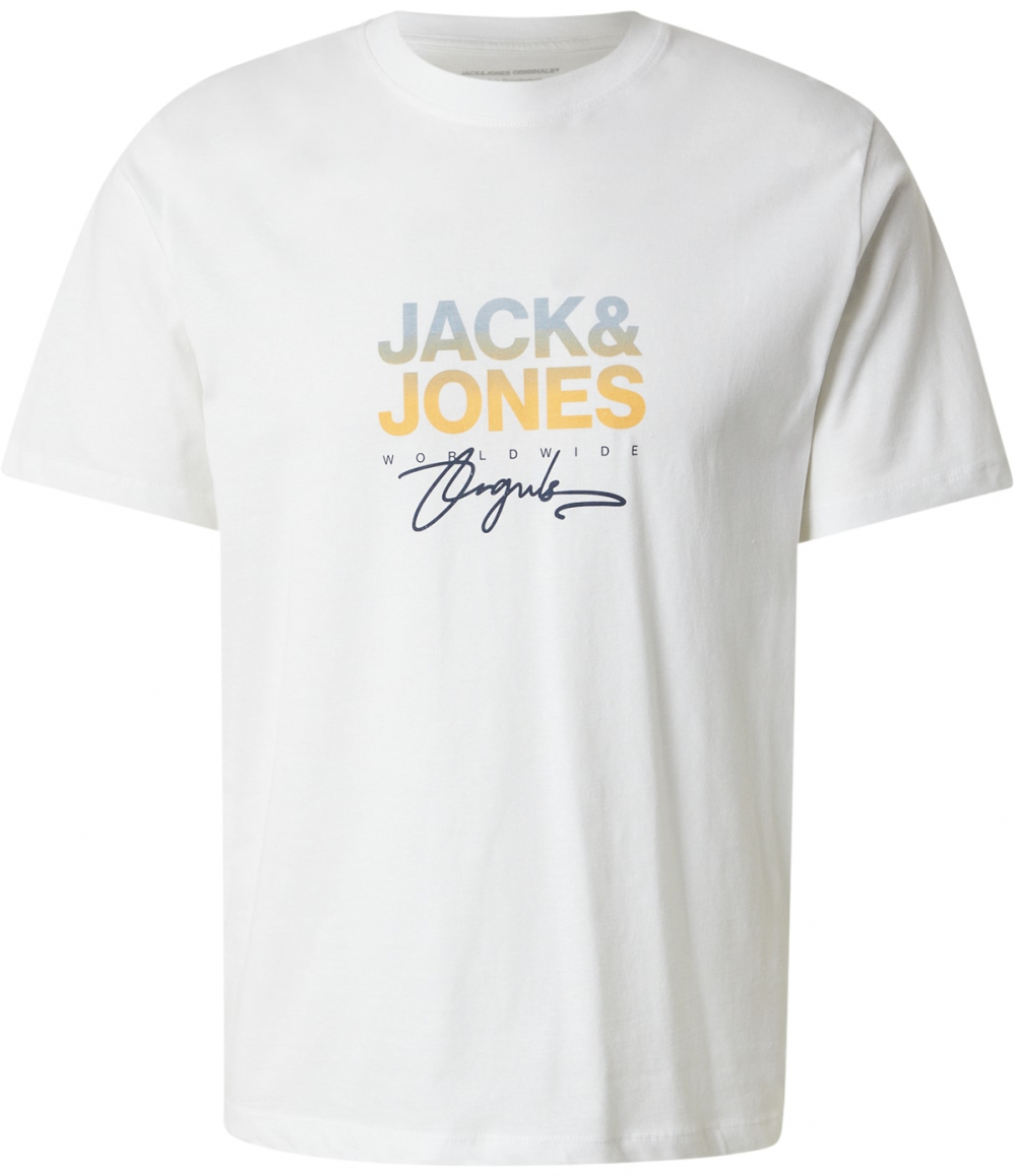 JACK & JONES Tričko 'JORCANGGU'  námornícka modrá / modrosivá / oranžová / biela