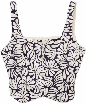 MANGO Top  svetlobéžová / námornícka modrá