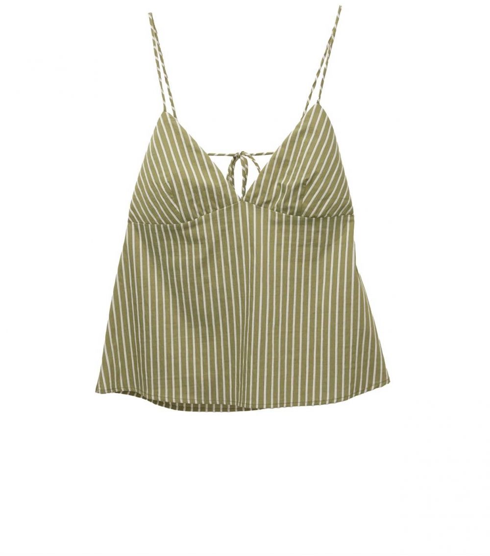 Pull&Bear Top  olivová / biela