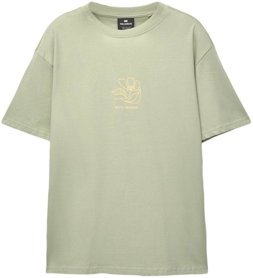Pull&Bear Tričko  kaki / pastelovo zelená / oranžová