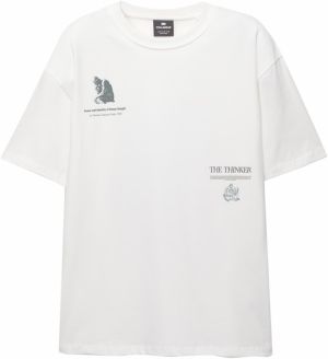Pull&Bear Tričko 'THE THINKER'  opálová / sivá / grafitová / biela