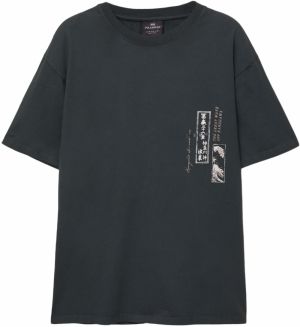 Pull&Bear Tričko  sivá / tmavosivá / biela