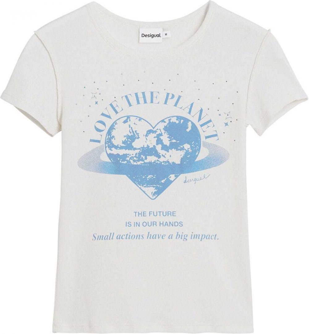 Desigual Tričko 'Love the planet'  modrá / biela
