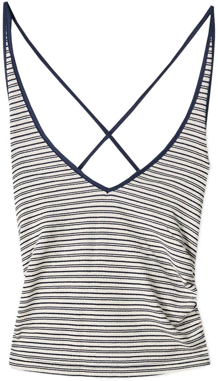 Bershka Top  námornícka modrá / šedobiela
