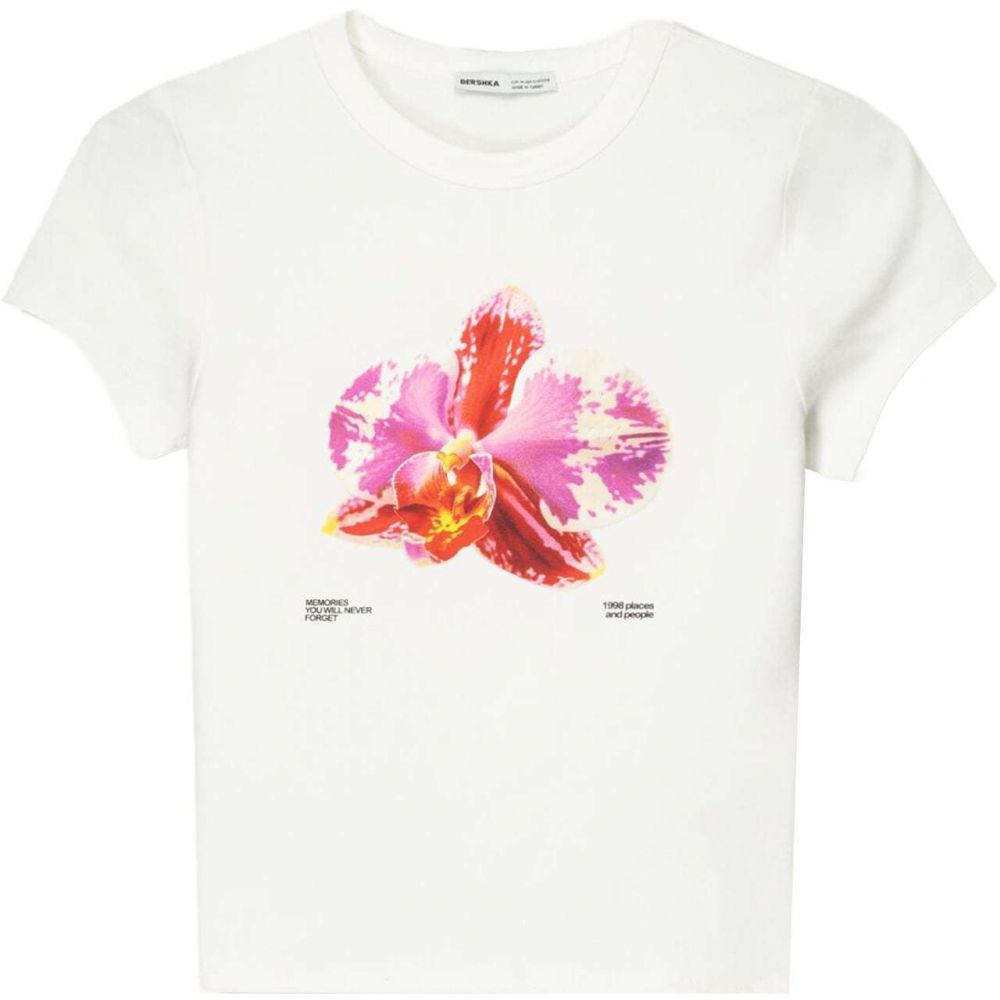 Bershka Tričko  ružová / červená / biela ako vlna