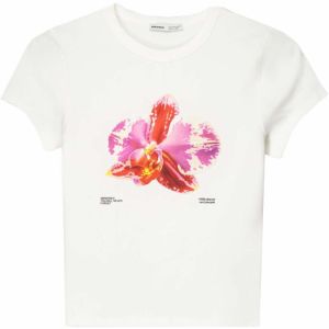 Bershka Tričko  ružová / červená / biela ako vlna