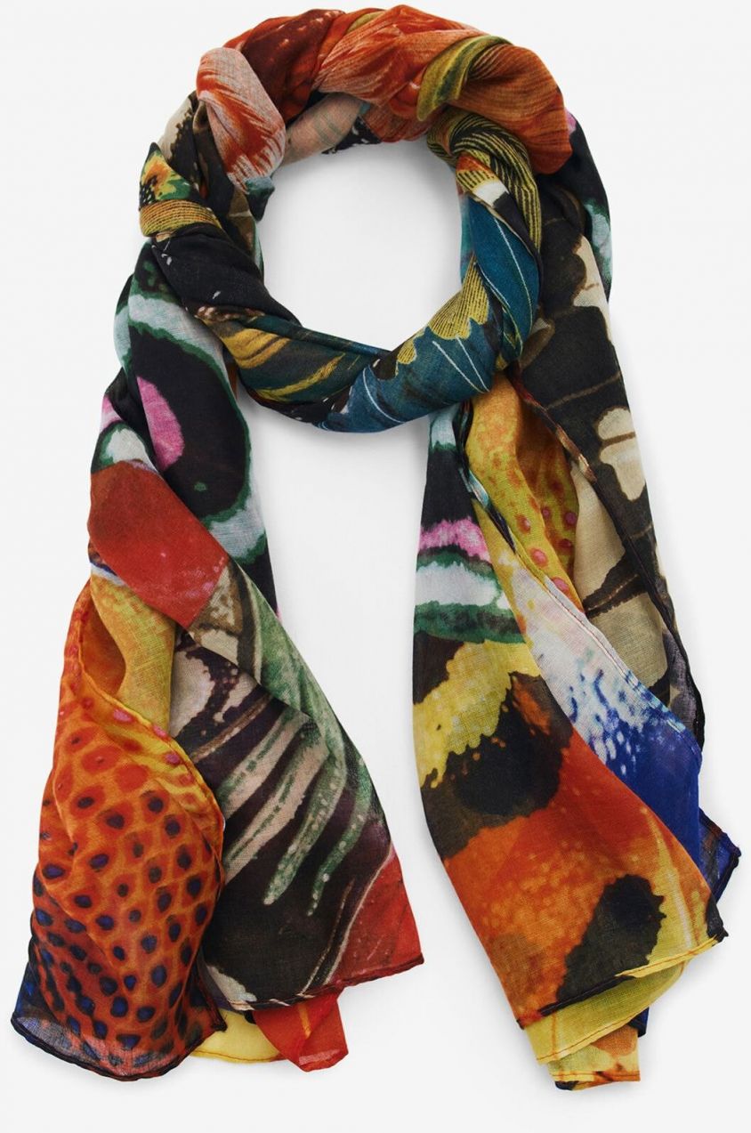 Desigual Šál 'Designed By Mr. Christian Lacroix'  tmavomodrá / olivová / petrolejová / oranžovo červená