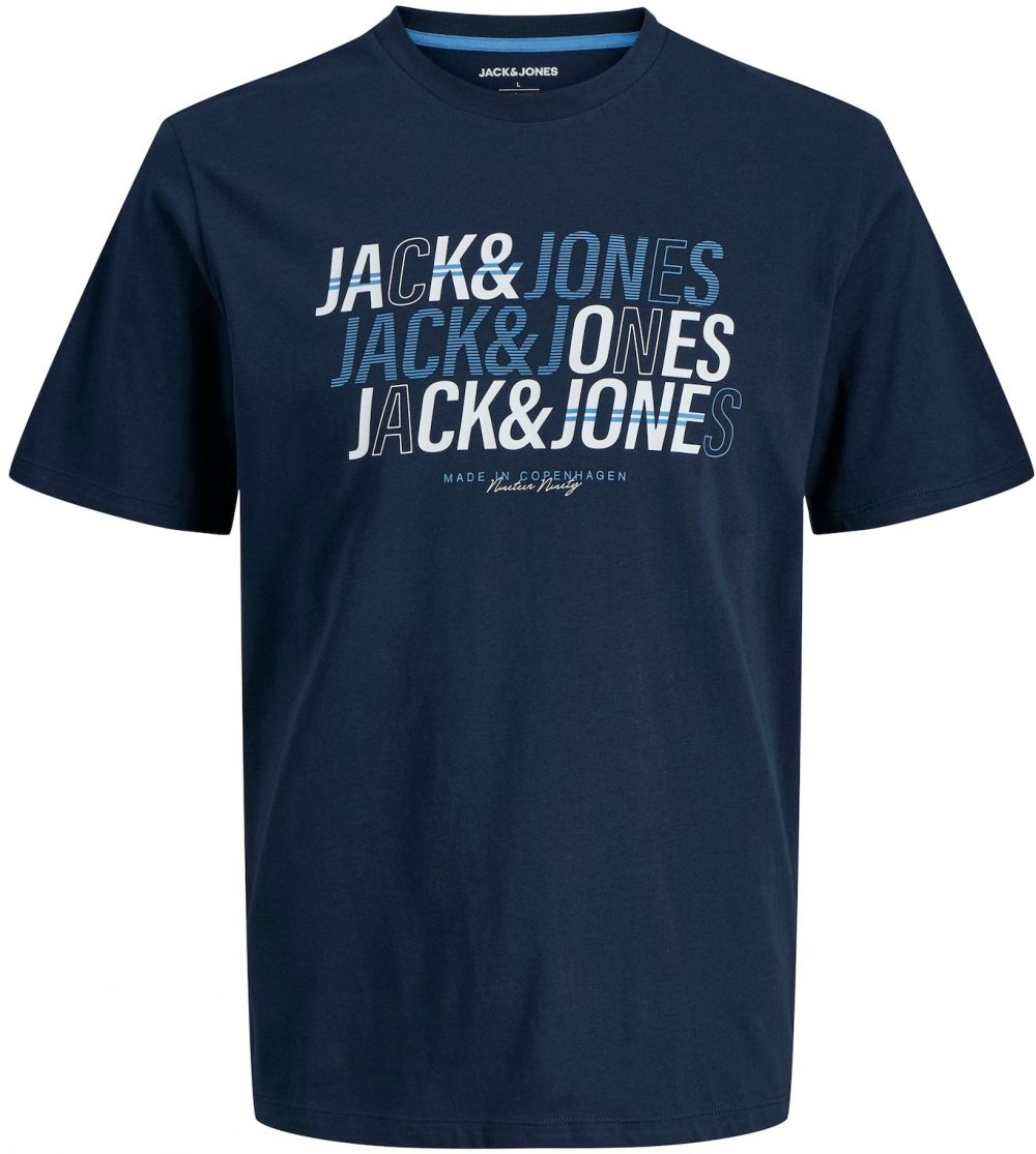 JACK & JONES Tričko 'JJNEWDELVIN'  námornícka modrá / zafírová / čierna / biela