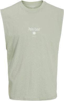 JACK & JONES Tričko 'JORPALM COAST'  pastelovo zelená / šedobiela