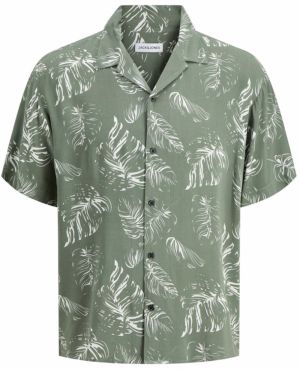 JACK & JONES Košeľa 'JJROX'  tmavozelená / biela