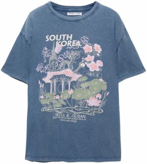 Pull&Bear Tričko  modrá / svetlozelená / ružová / biela