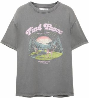 Pull&Bear Tričko  kamenná / limetová / ružová / brusnicová