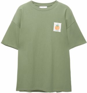 Pull&Bear Tričko  zelená / šedobiela