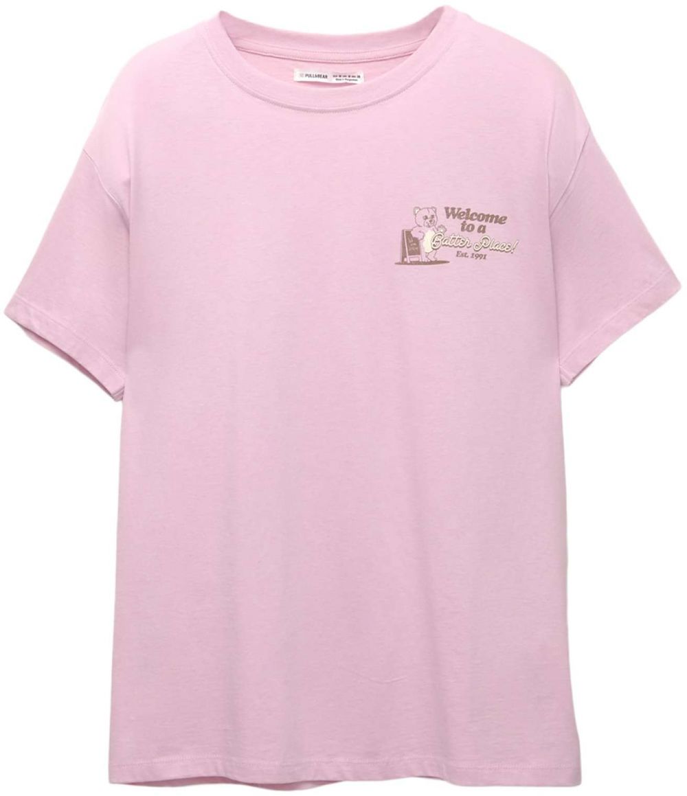 Pull&Bear Tričko  tmavohnedá / rosé / biela