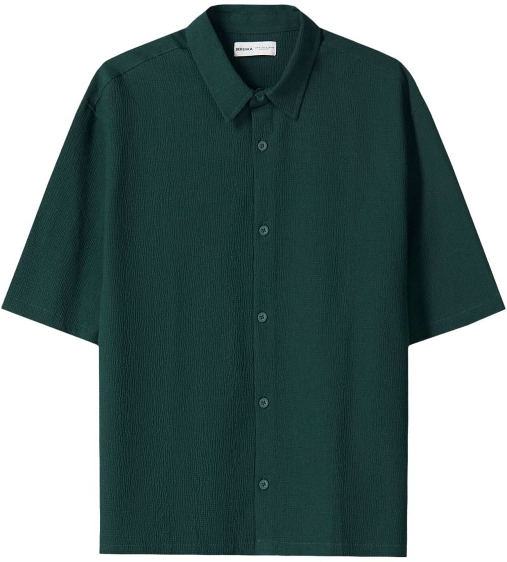 Bershka Košeľa  tmavozelená