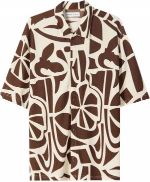 Bershka Košeľa  nebielená / hnedá