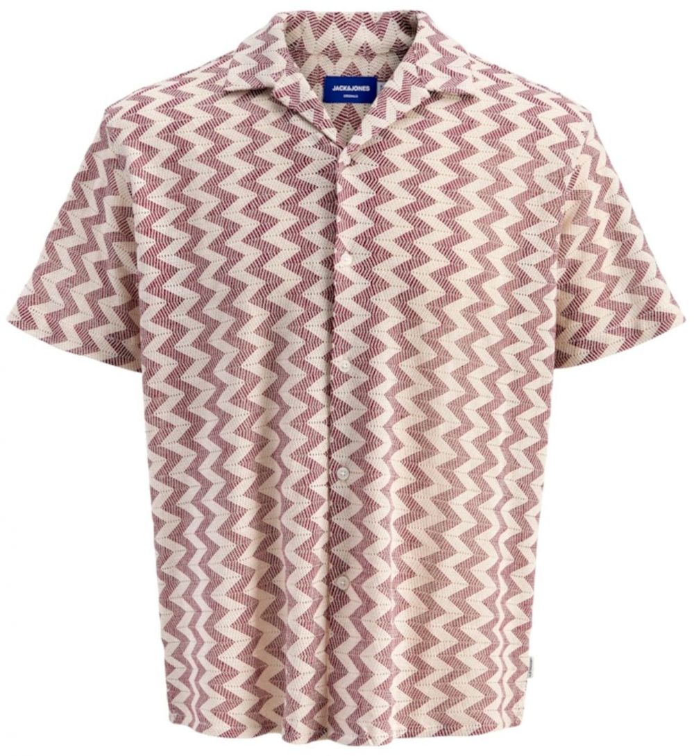 JACK & JONES Košeľa 'JORSummer Luke'  nebielená / bordová