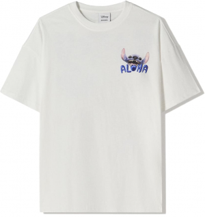 Bershka Tričko 'STITCH ALOHA'  modrofialová / ružová / čierna / šedobiela