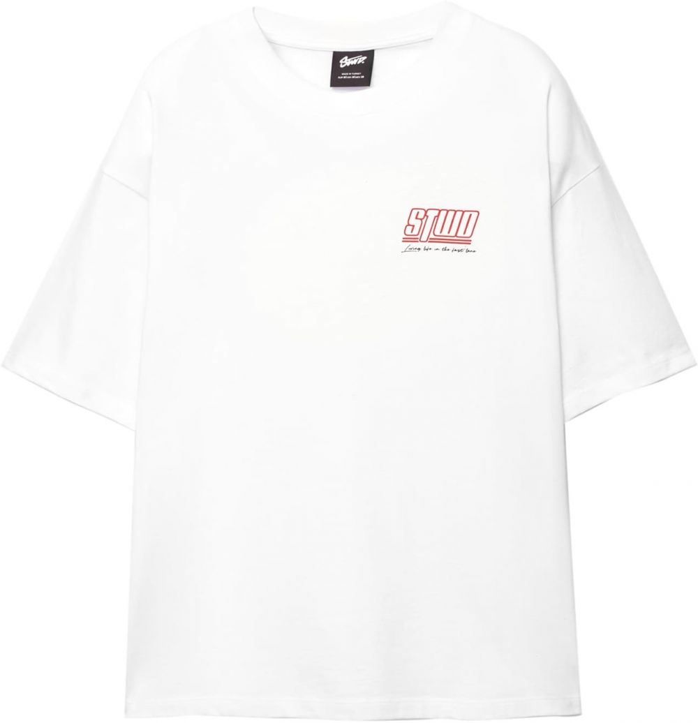 Pull&Bear Tričko  oranžová / červená / čierna / biela