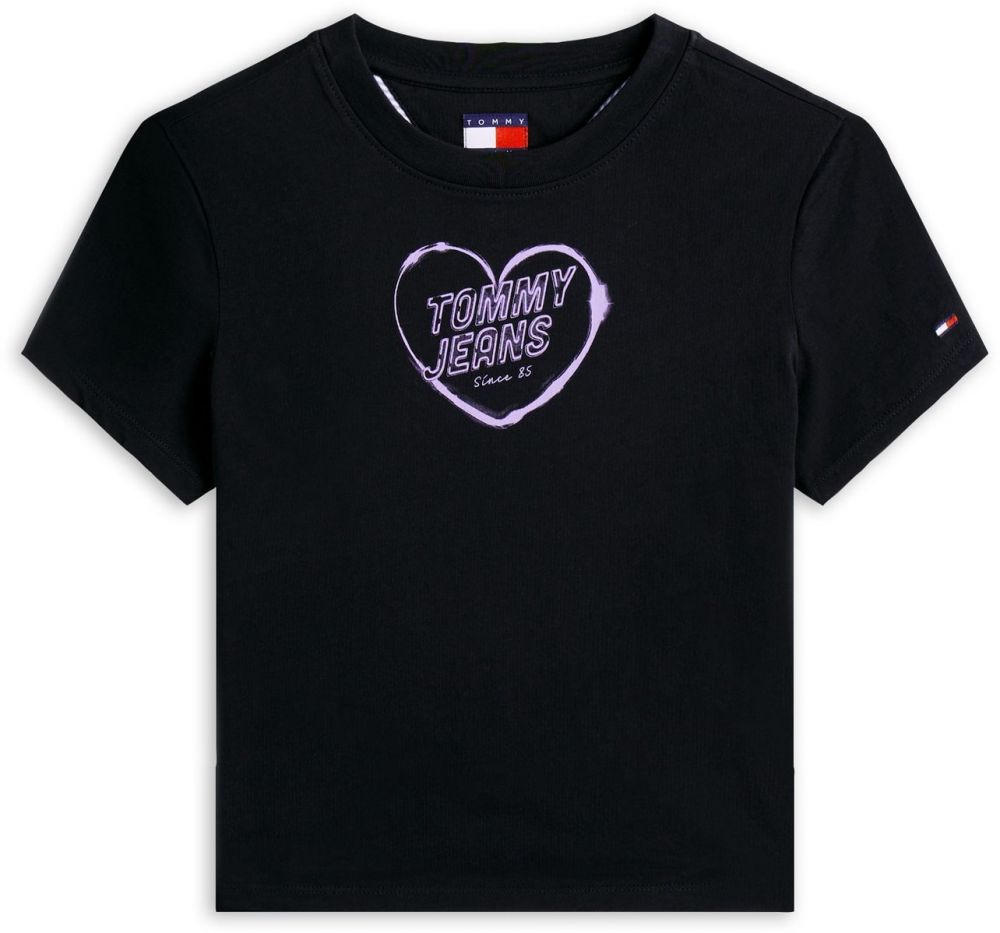 Tommy Jeans Tričko 'HEART'  fialová / čierna