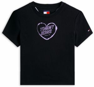 Tommy Jeans Tričko 'HEART'  fialová / čierna