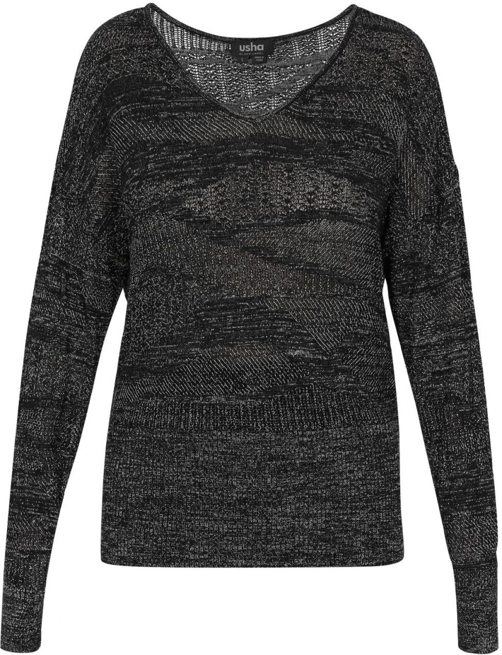 usha BLACK LABEL Sveter 'Fashion Look'  čierna / strieborná