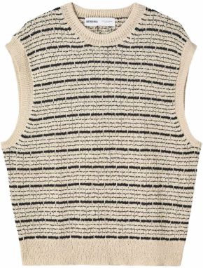 Bershka Vesta  krémová / čierna