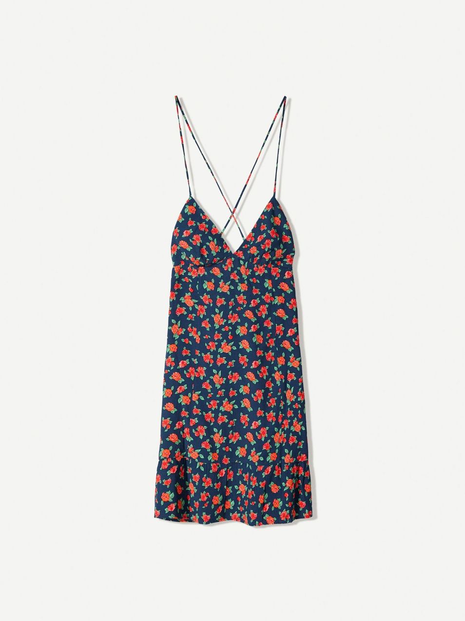 Bershka Letné šaty  námornícka modrá / zelená / svetločervená
