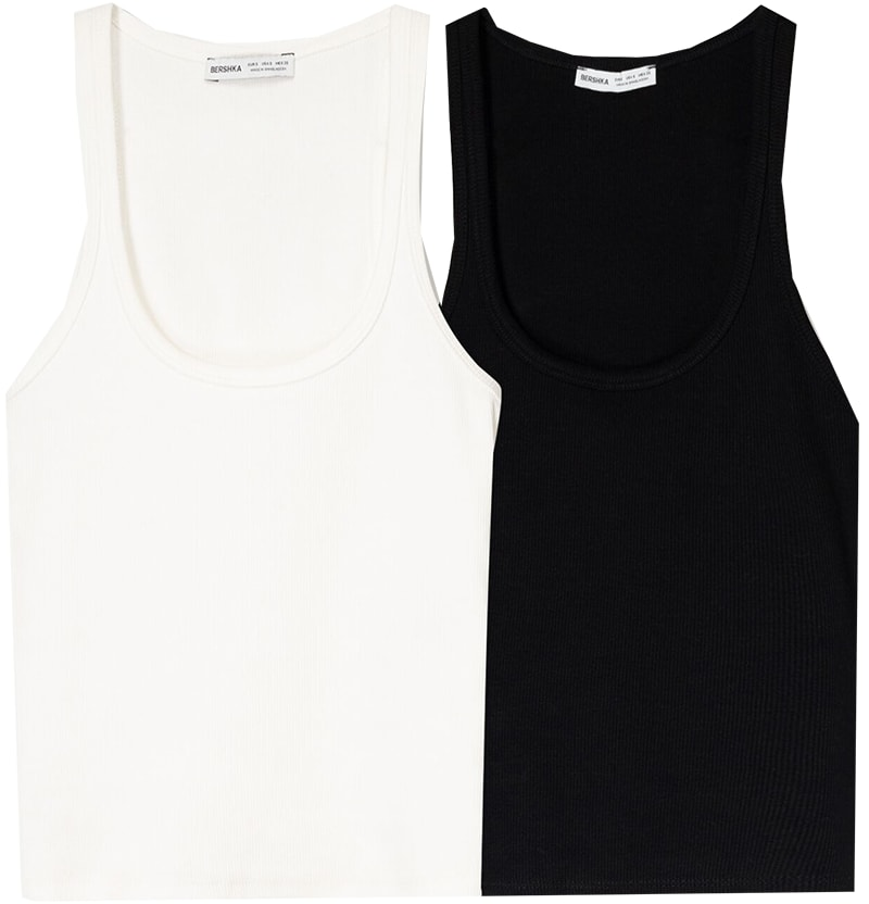 Bershka Top  čierna / biela