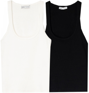 Bershka Top  čierna / biela