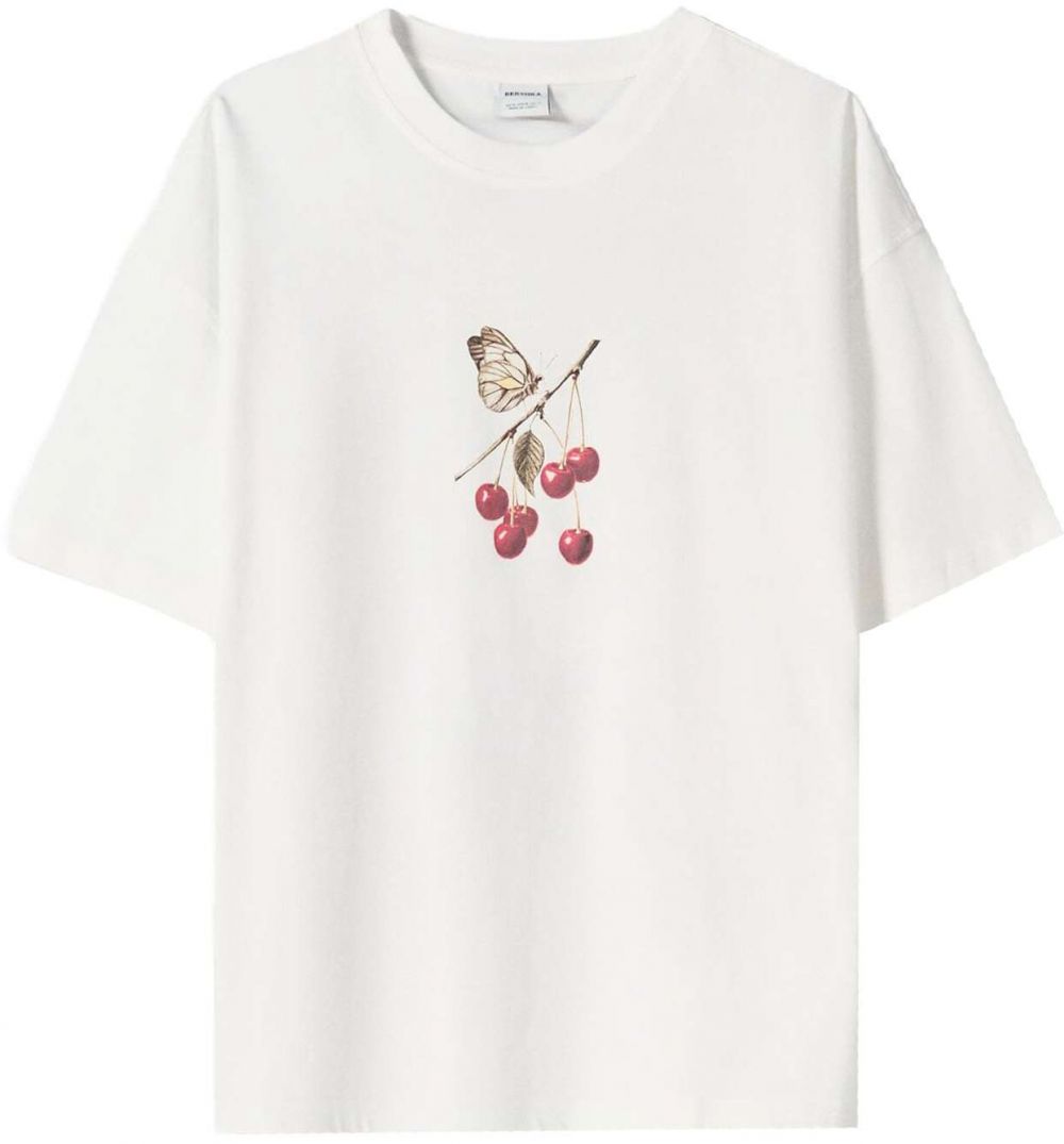 Bershka Tričko  hnedá / zelená / červená / šedobiela