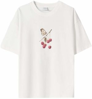 Bershka Tričko  hnedá / zelená / červená / šedobiela
