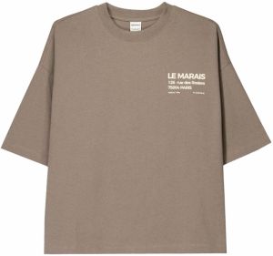 Bershka Tričko  tmavobéžová / biela