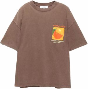 Pull&Bear Tričko  čokoládová / zelená / oranžová / biela
