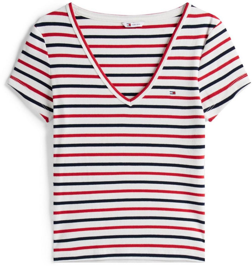 Tommy Jeans Tričko 'ESSENTIAL'  červená / čierna / biela