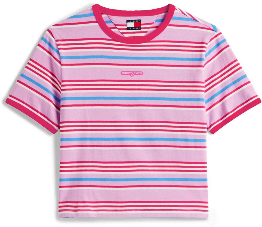 Tommy Jeans Tričko  nebesky modrá / fuksia / ružová