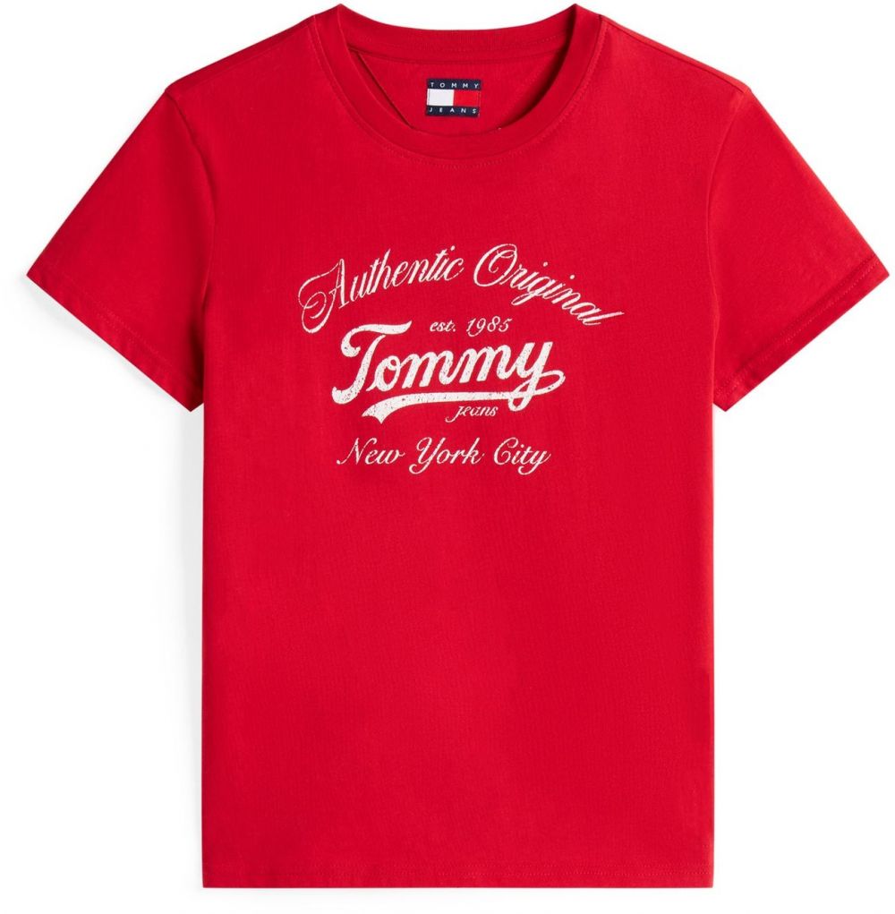 Tommy Jeans Tričko 'ESSENTIAL'  červená / biela