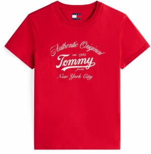 Tommy Jeans Tričko 'ESSENTIAL'  červená / biela