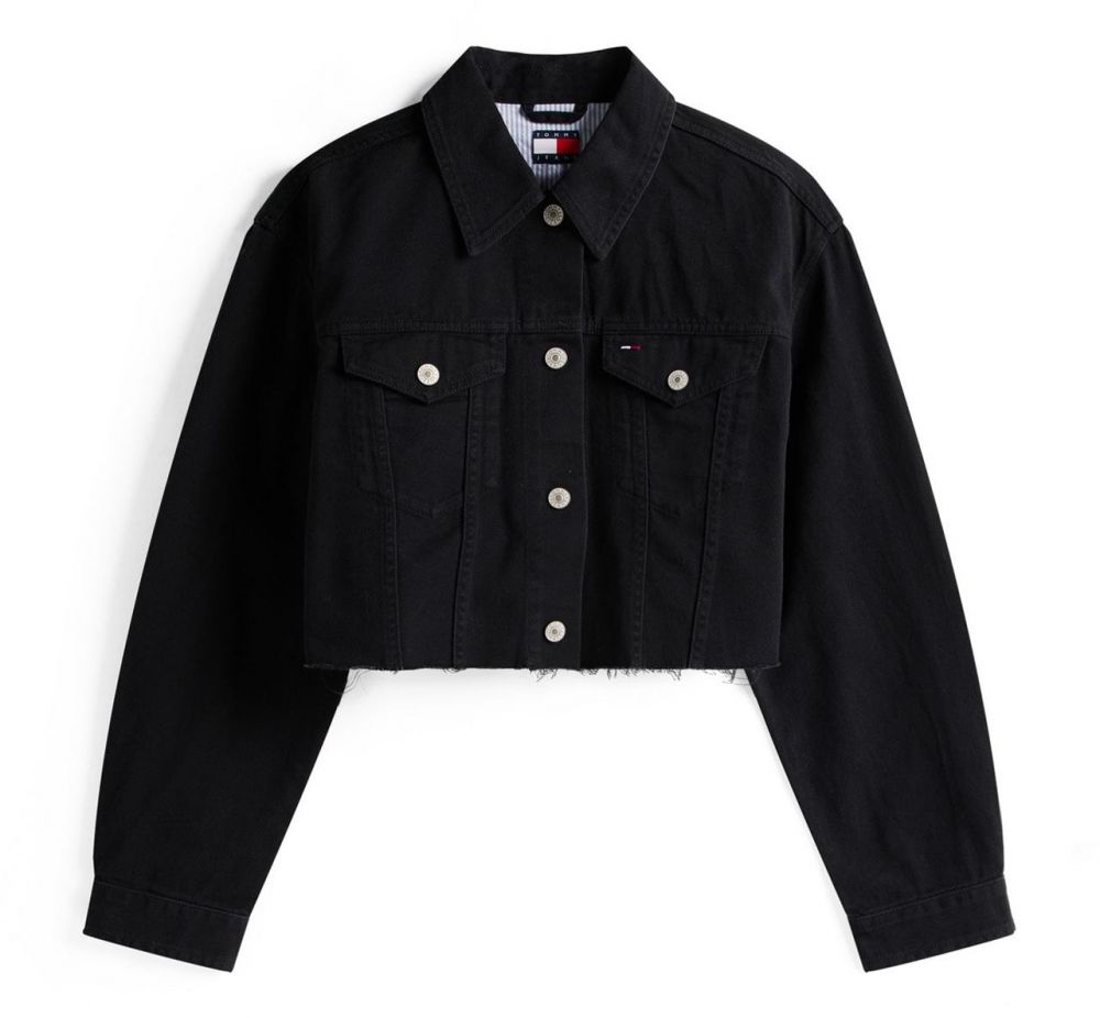 Tommy Jeans Prechodná bunda  červená / čierna / čierny denim / biela