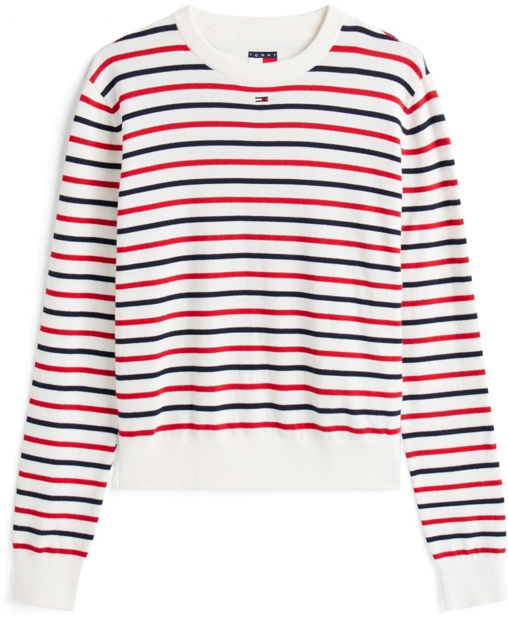 Tommy Jeans Sveter 'ESSENTIAL'  námornícka modrá / jasne červená / biela