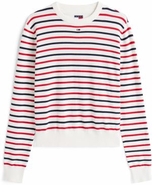 Tommy Jeans Sveter 'ESSENTIAL'  námornícka modrá / jasne červená / biela